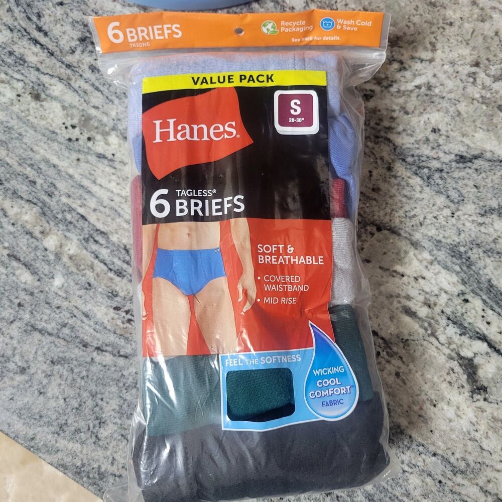Hanes Men's 6-Pack Assorted Colors Tagless‎ Briefs Underwear - Small (28-30")